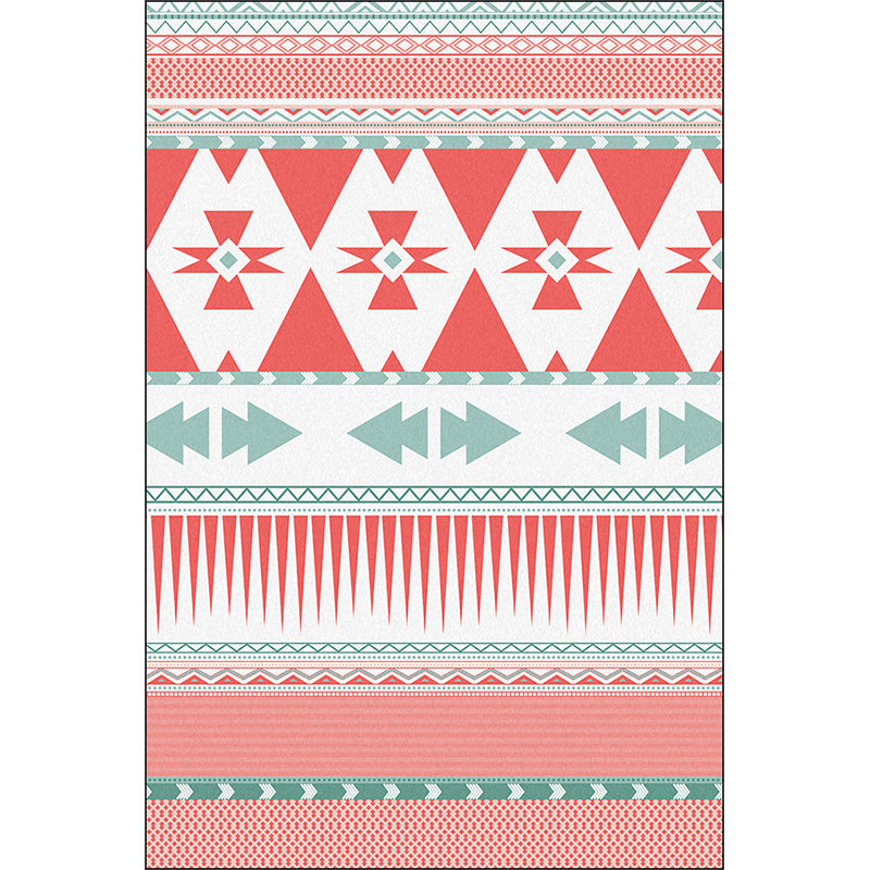 Pink Bedroom Rug Southwestern Geometric Striped Pattern Area Rug Polyester Pet-Friendly Rug