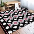 Southwestern Living Room Rug in Black Geometric Print Rug Polyester Stain Resistant Washable Area Rug