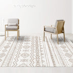 Americana Tribal Geometric Pattern Rug Brown Polyester Rug Machine Washable Non-Slip Rug for the Bedroom