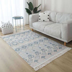 White and red southwestern rug linen tribal geometric pattern rug washable fringed rug for the living room