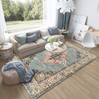 Moroccan living room rug in green medallion floral pattern rug polyester non-slip backing rug