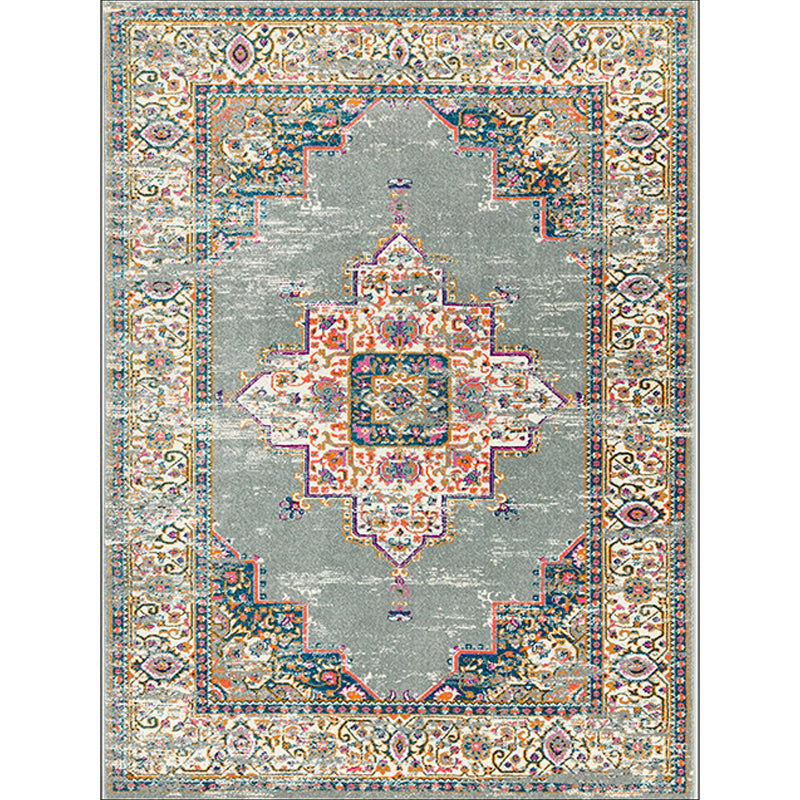 Moroccan living room rug in green medallion floral pattern rug polyester non-slip backing rug