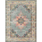 Moroccan living room rug in green medallion floral pattern rug polyester non-slip backing rug