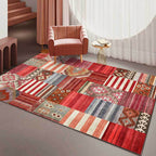 American Tribal Striped Pattern Carpet Red Polyester Carpet Machine Washable Non-Slip Back Living Room Carpet for Bedroom