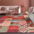 American Tribal Striped Pattern Carpet Red Polyester Carpet Machine Washable Non-Slip Back Living Room Carpet for Bedroom