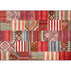American Tribal Striped Pattern Carpet Red Polyester Carpet Machine Washable Non-Slip Back Living Room Carpet for Bedroom
