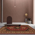 Red and Brown Bedroom Carpet Moroccan Medallion Floral Pattern Carpet Polyester Stain Resistant Carpet