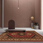 Red and Brown Bedroom Carpet Moroccan Medallion Floral Pattern Carpet Polyester Stain Resistant Carpet