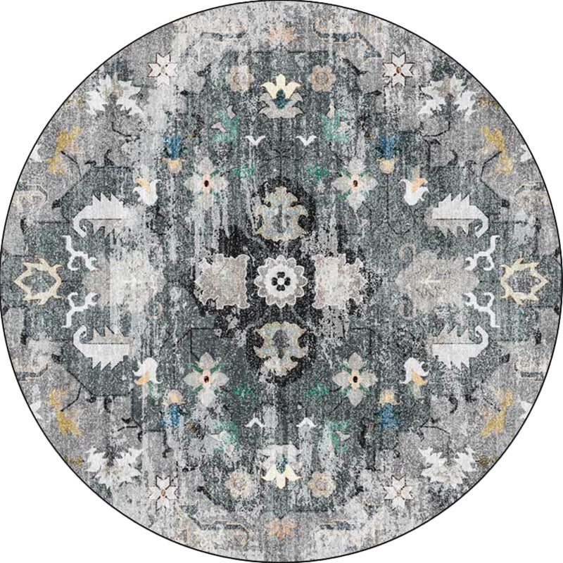 Persian Medallion Pattern Carpet Pink and Green Polyester Carpet Machine Washable Non-Slip Carpet for the Bedroom