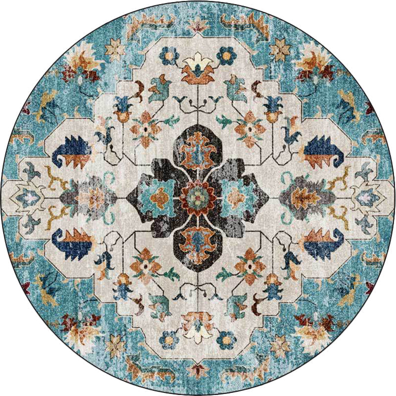 Persian Medallion Pattern Carpet Pink and Green Polyester Carpet Machine Washable Non-Slip Carpet for the Bedroom