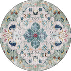 Persian Medallion Pattern Carpet Pink and Green Polyester Carpet Machine Washable Non-Slip Carpet for the Bedroom
