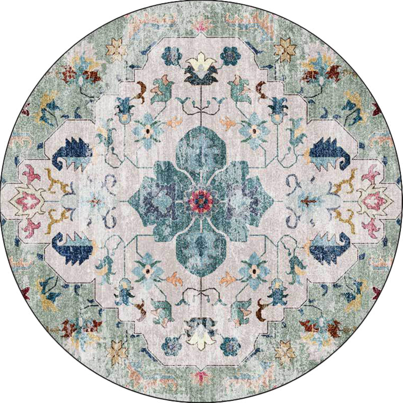 Persian medallion pattern rug pink and green polyester rug machine washable non-slip rug for the bedroom