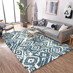 Tribal Southwest rug in blue and white geometric pattern rug polyester pet-friendly rug for home decoration