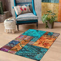 Traditional Tribal Pattern Carpet Blue and Orange Southeast Carpet Polyester Machine Washable Non-Slip Back Carpet for Bedroom