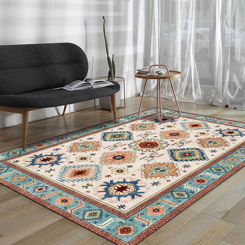 Vintage Tribal Print Rug Light Blue Americana Rug Polyester Machine Washable Non-Slip Back Rug for Bedroom