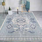Persian Moroccan carpet in blue medallion flower petal pattern carpet polyester non-slip carpet for home decoration