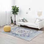 Persian Moroccan carpet in blue medallion flower petal pattern carpet polyester non-slip carpet for home decoration