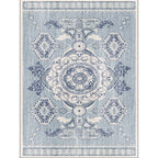 Persian Moroccan carpet in blue medallion flower petal pattern carpet polyester non-slip carpet for home decoration