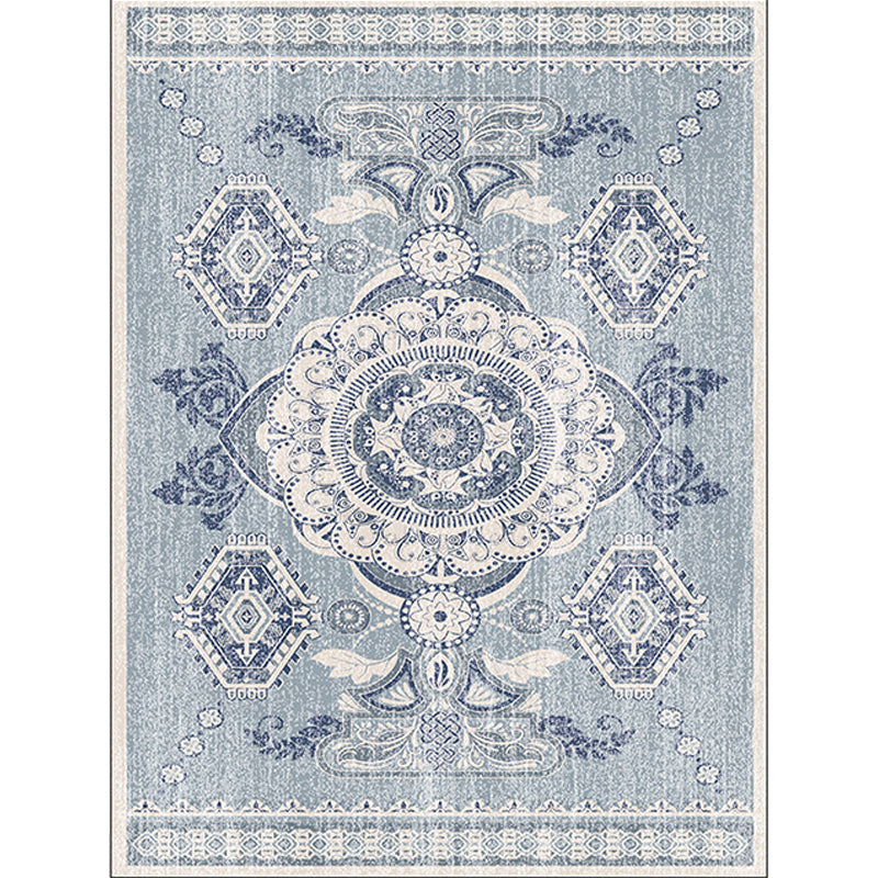 Persian Moroccan carpet in blue medallion with floral leaf pattern carpet polyester non-slip carpet for home decor