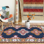 Eastern Moroccan rug in blue and gray medallion flower petal pattern rug polyester non-slip rug for home decor
