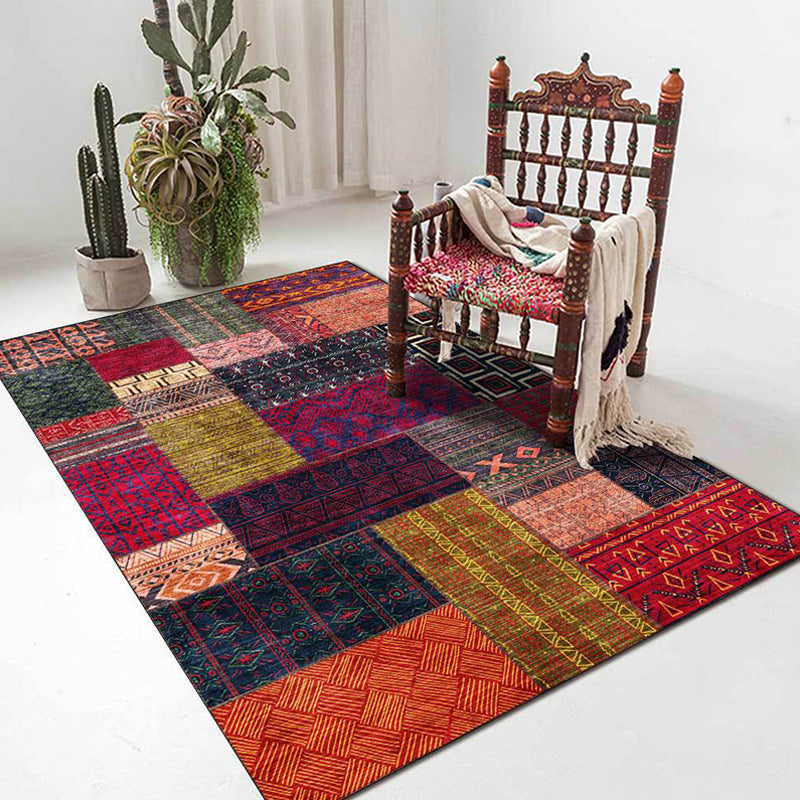 American tribal pattern rug red and purple polyester rug machine washable non-slip back area rug for bedroom