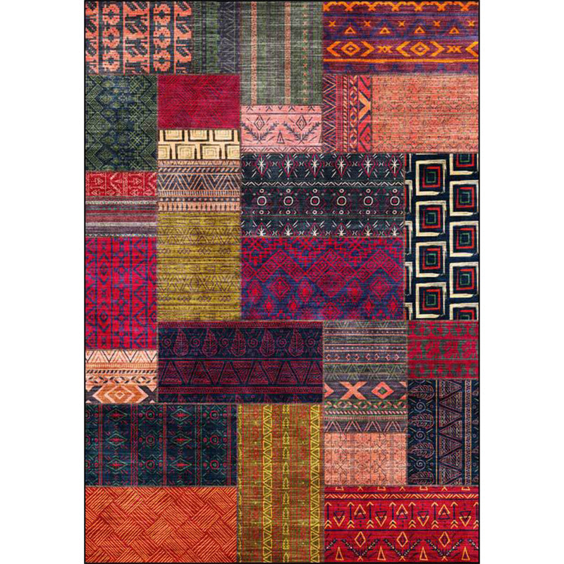 American tribal pattern rug red and purple polyester rug machine washable non-slip back area rug for bedroom
