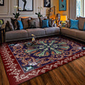 Moroccan Living Room Rug in Red and Blue Medallion Pattern Floral Print Rug Polyester Non-Slip Flooring