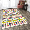 Tribal Cow Pattern Rug with Feather Yellow Polyester Rug Machine Washable Non-Slip Back Area Rug for Bedroom