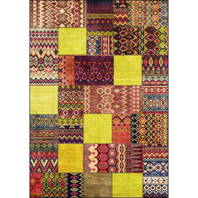 Classic tribal pattern carpet Yellow and Brown Southwestern carpet Polyester machine washable non-slip backing carpet for the bedroom