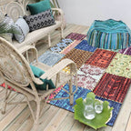 Multicolored Southwest Carpet Polyester Tribal Pattern Carpet Washable Non-Slip Back Area Rug for Living Room