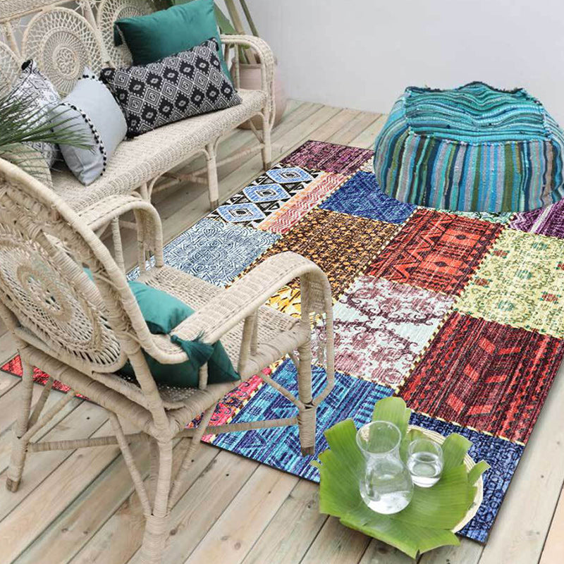 Multicolored Southwest Carpet Polyester Tribal Pattern Carpet Washable Non-Slip Back Area Rug for Living Room