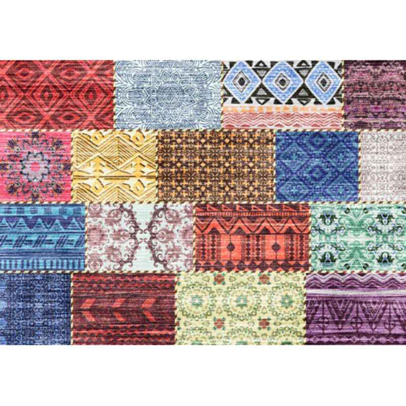 Multicolored Southwest Carpet Polyester Tribal Pattern Carpet Washable Non-Slip Back Area Rug for Living Room
