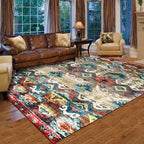 Retro Tribal Pattern Rug Multicolor Polyester Rug Machine Washable Non-Slip Backing Rug for Living Room