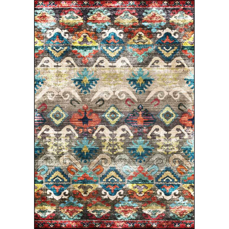 Retro Tribal Pattern Rug Multicolor Polyester Rug Machine Washable Non-Slip Backing Rug for Living Room