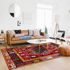 Southwest Tribal Pattern Rug Red Polyester Rug machine washable non-slip backing Rug for living room