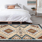 Beige Vintage Carpet Polyester Tribal Pattern Carpet Washable Non-Slip Background Carpet for Living Room