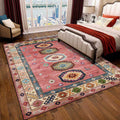 American Tribal Pattern Rug Pink Polyester Rug Machine Washable Non-Slip Back Area Rug for Bedroom