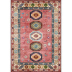 American Tribal Pattern Rug Pink Polyester Rug Machine Washable Non-Slip Back Area Rug for Bedroom