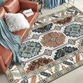 Southwest Tribal Pattern Rug Green Polyester Rug Machine Washable Non-Slip Back Rug for Living Room