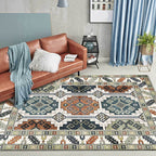 Southwest Tribal Pattern Rug Green Polyester Rug Machine Washable Non-Slip Back Rug for Living Room