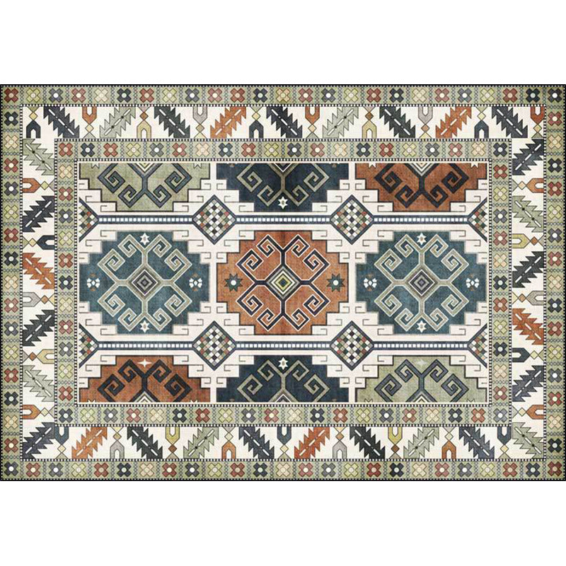Southwest Tribal Pattern Rug Green Polyester Rug Machine Washable Non-Slip Back Rug for Living Room