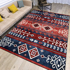 Marine and red southwest rug polyester tribal pattern rug washable non-slip backing rug for living room