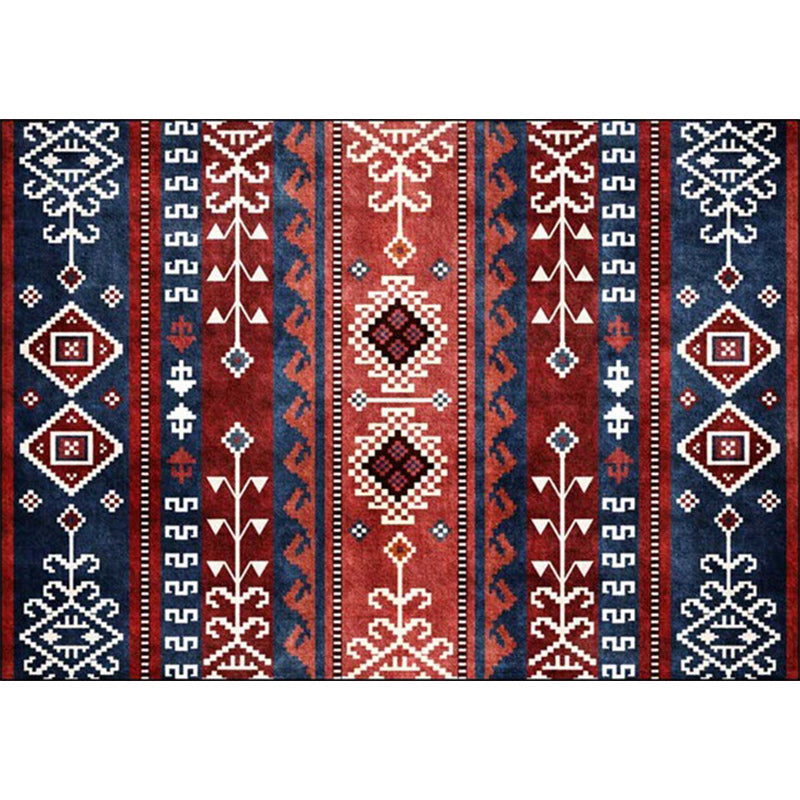 Marine and red southwest rug polyester tribal pattern rug washable non-slip backing rug for living room