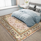 Persian Moroccan rug in yellow medallion floral leaf pattern rug polyester washable rug for home decor