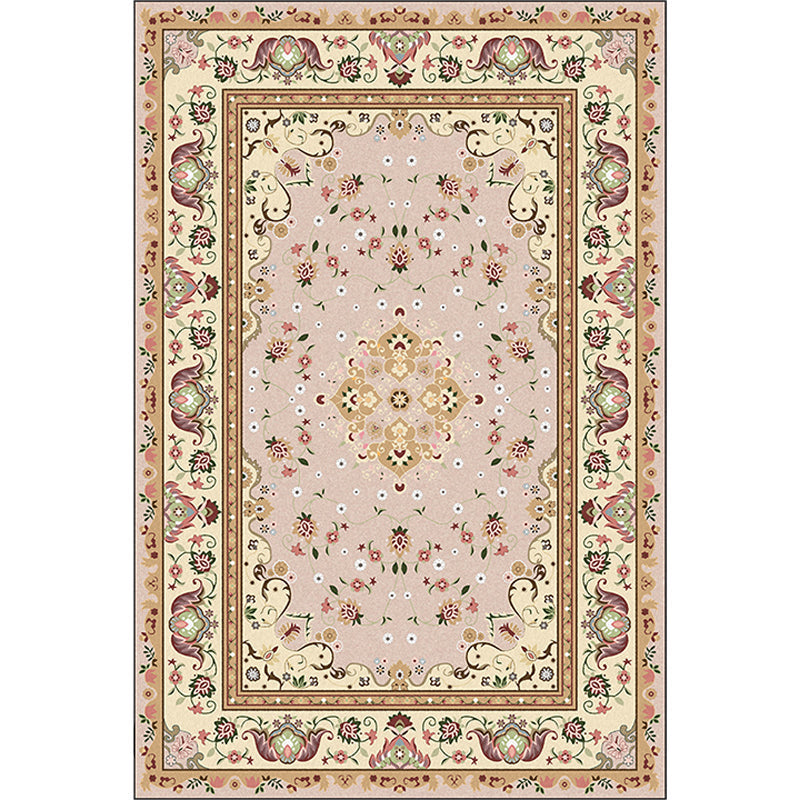 Persian Moroccan rug in yellow medallion floral leaf pattern rug polyester washable rug for home decor