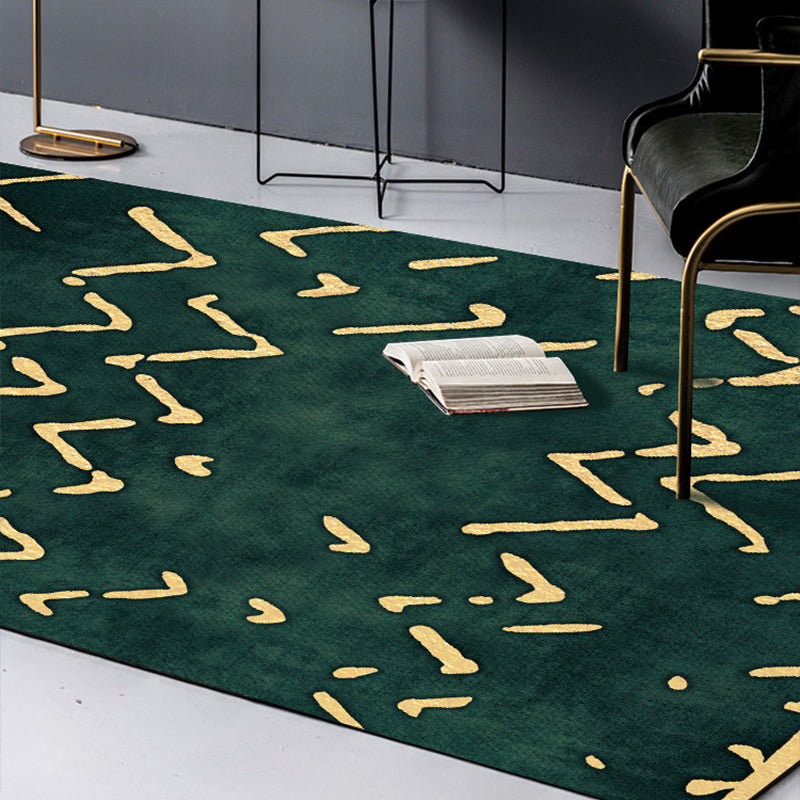 Novelty Living Room Rug in green geometric line pattern Rug Polyester pet-friendly area rug