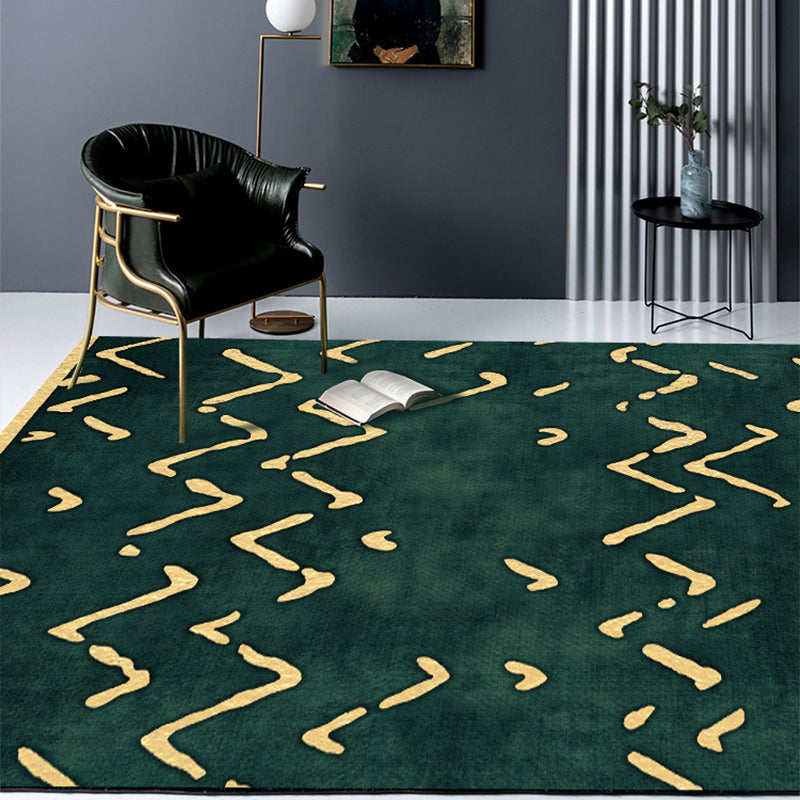 Novelty Living Room Rug in green geometric line pattern Rug Polyester pet-friendly area rug