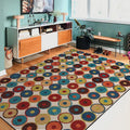 Nordic Novelty Rug in Red and Yellow Geometry Circle Dots Wave Pattern Rug Polyester Pet Friendly Rug for Home Decor