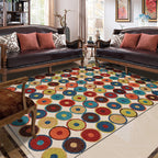 Nordic Novelty Rug in Red and Yellow Geometry Circle Dots Wave Pattern Rug Polyester Pet Friendly Rug for Home Decor