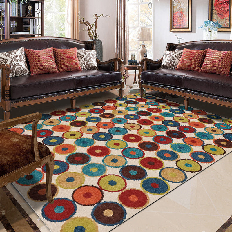 Nordic Novelty Rug in Red and Yellow Geometry Circle Dots Wave Pattern Rug Polyester Pet Friendly Rug for Home Decor